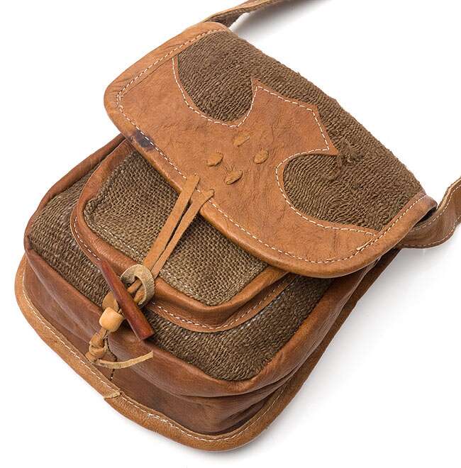 Hemp and Leather Passport Bag