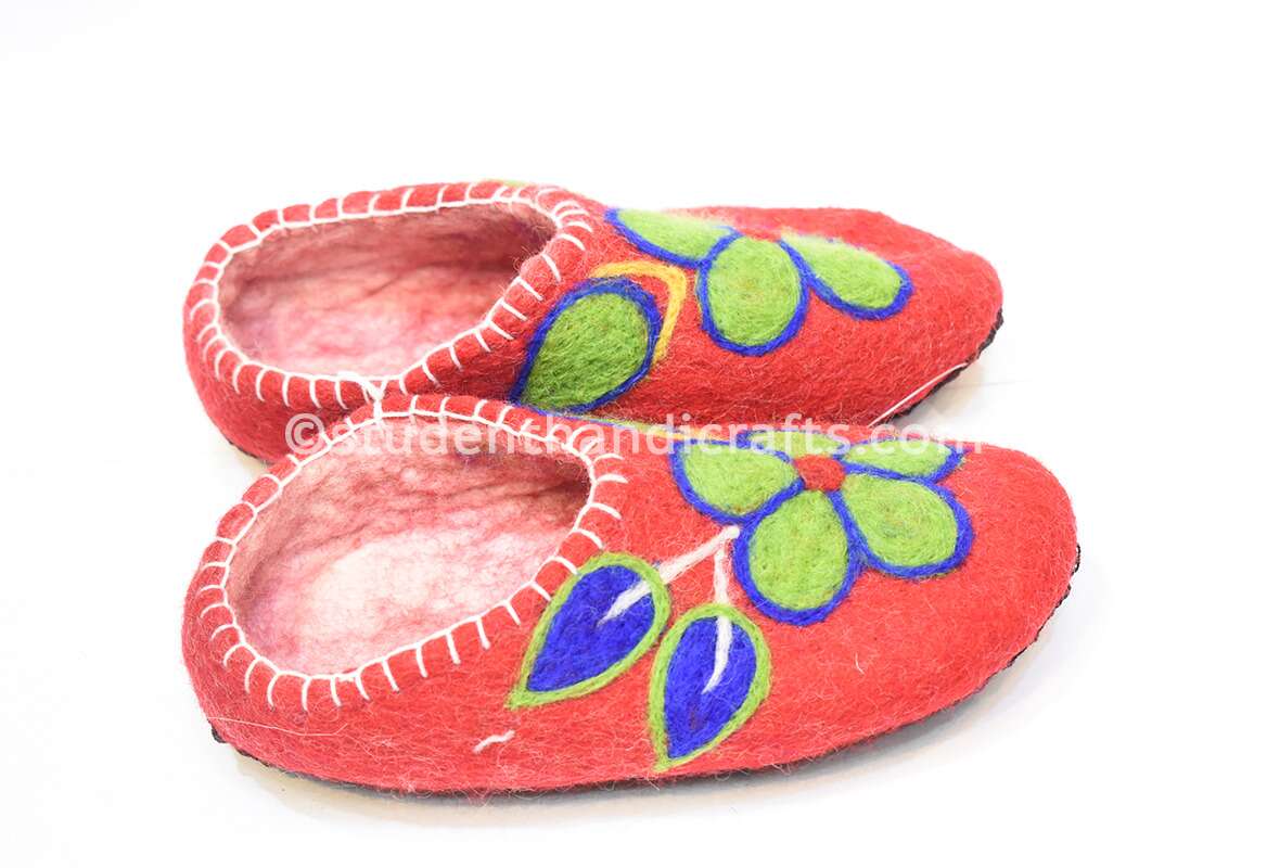 Felt Flower Red Woolen Shoes