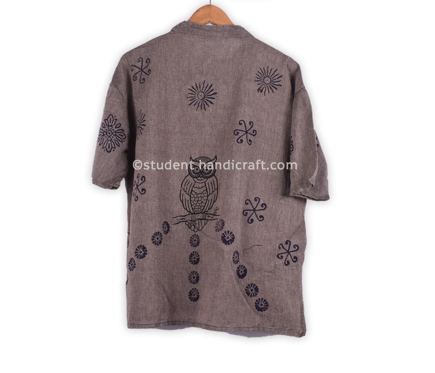 Cotton Owl Block Printed Madel Button Kurtha - 2