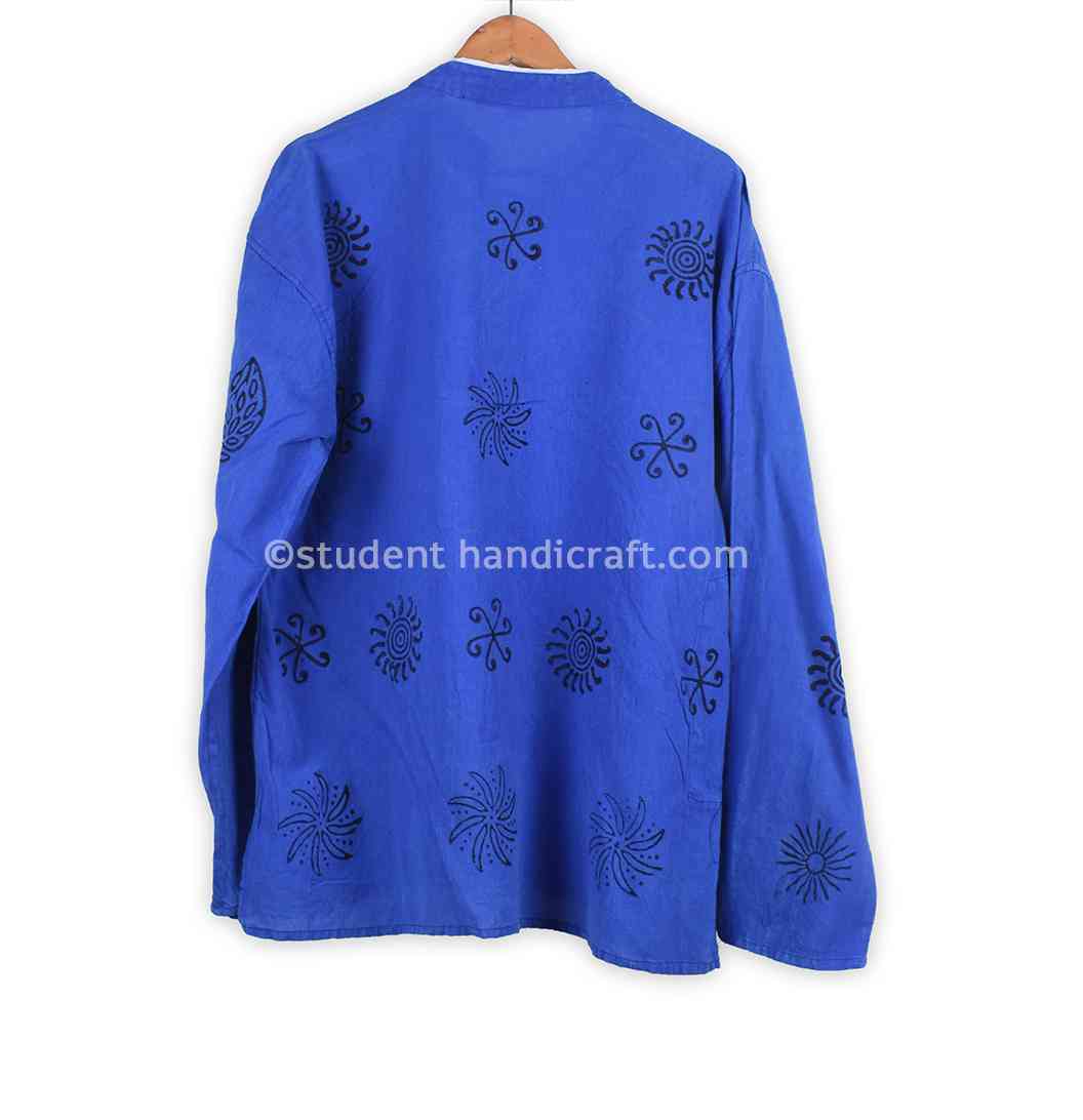 Royal Blue Block Print Cotton Kurtha - 2