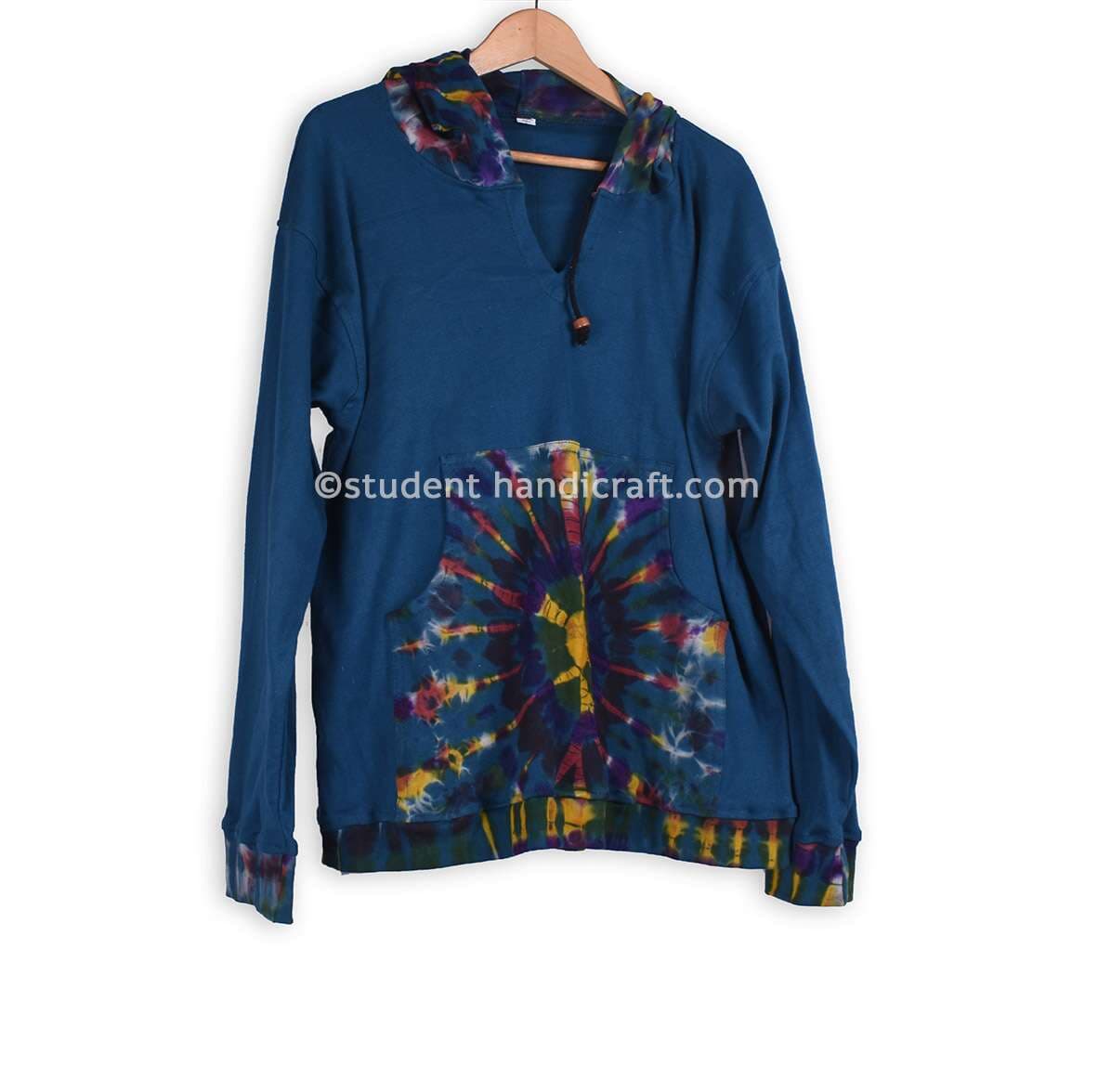 Tie Die Blue Cotton Hoodies