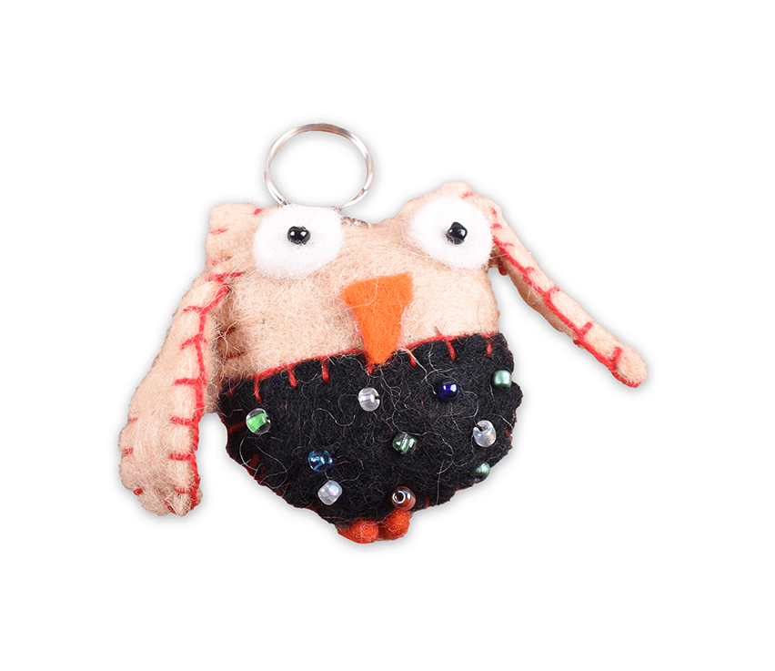 Felt Owl Face Key Ring