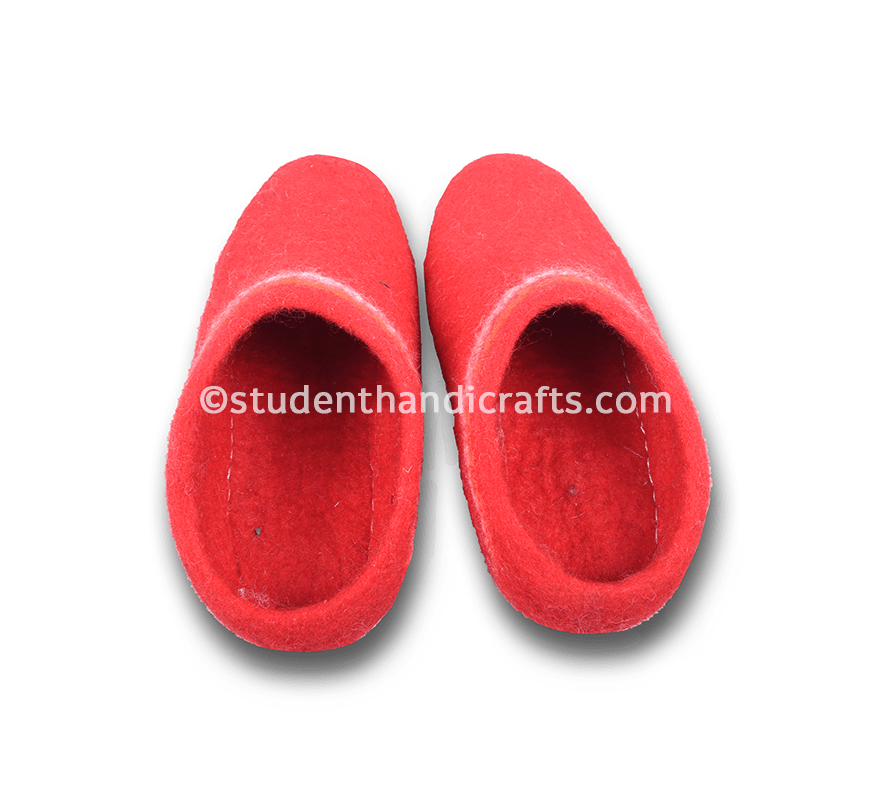 Felt Dark Red Woolen Shoes - 2