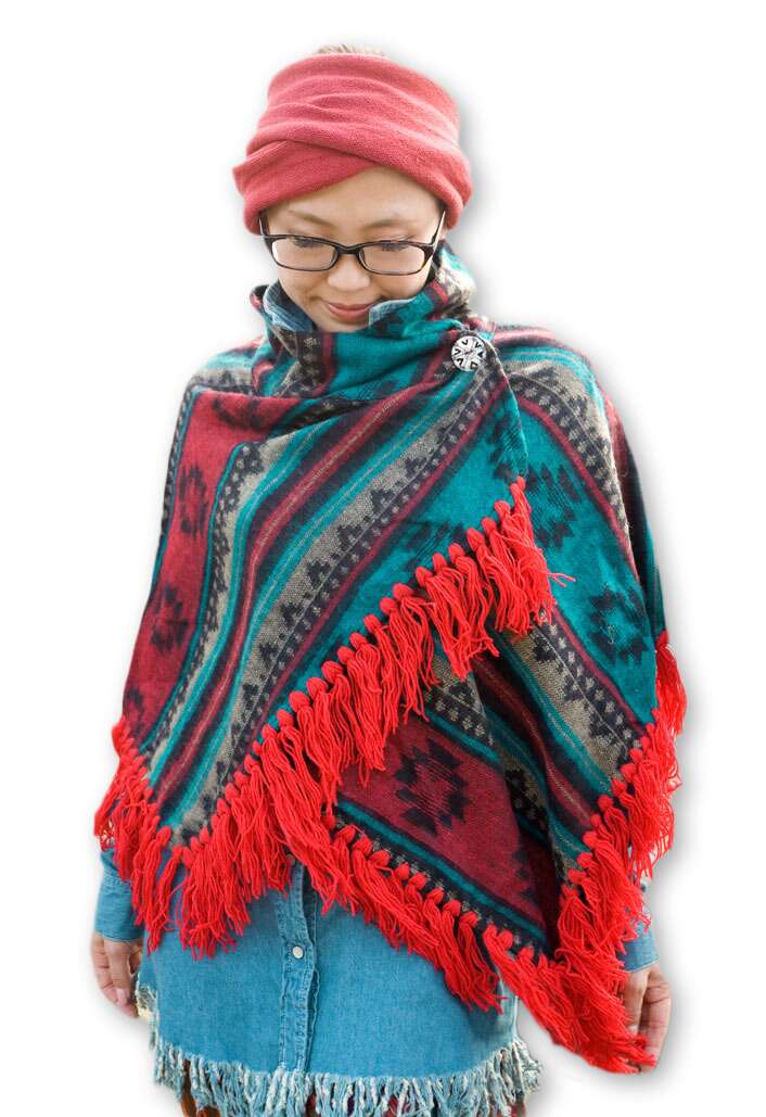 Red  Yak Wool Shwal Pancho