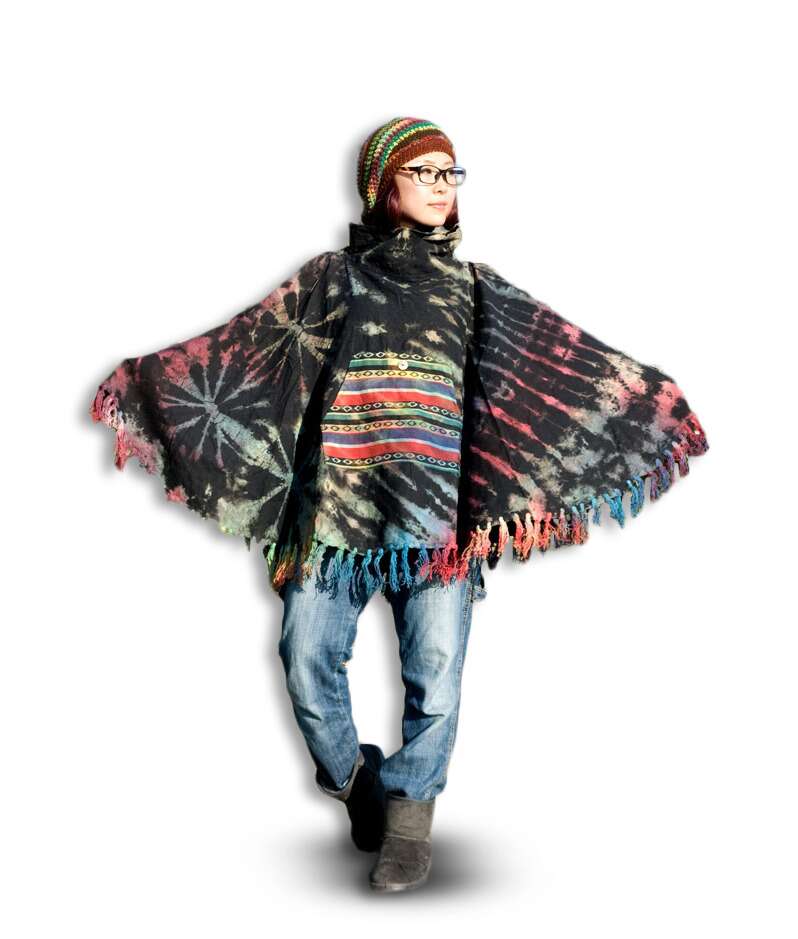 Cotton Black Tie Die Pancho