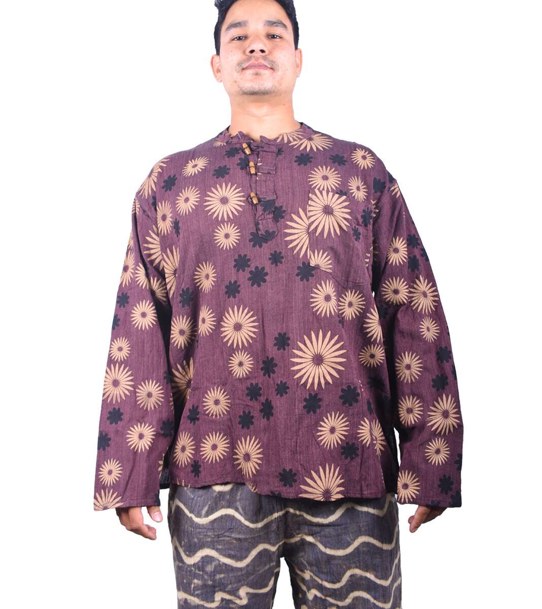 Flower Printed Brown Kurtha