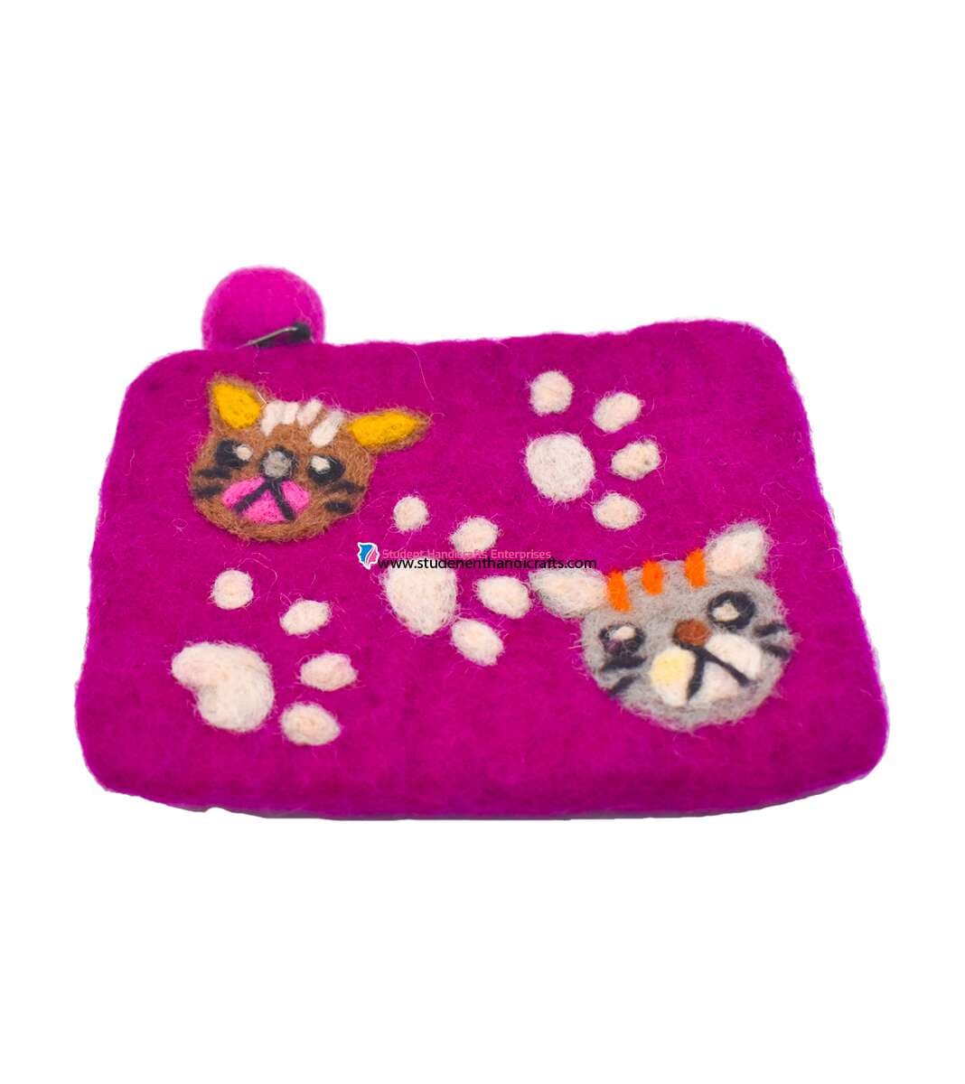 Cat Printed Felted Purse