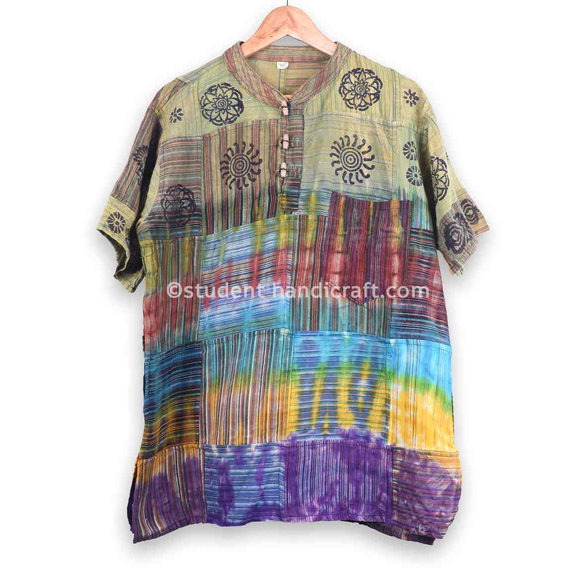 Cotton Patch Tie Die Block Print Kurtha