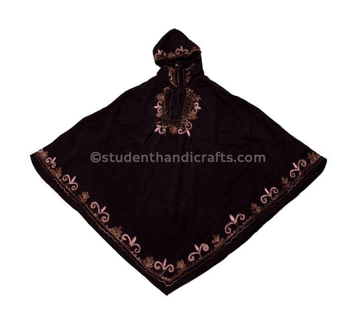 Cotton Embroidery Hooded  Pancho